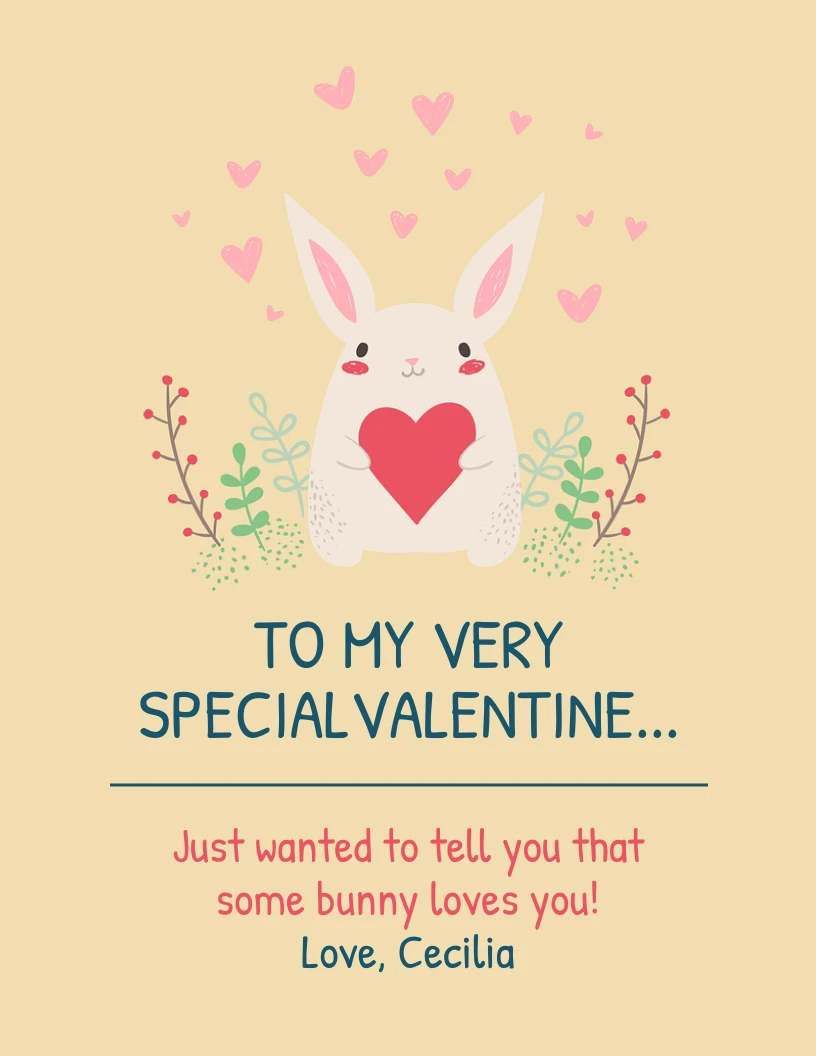 Bunny Illustration Valentine S Day Card Venngage