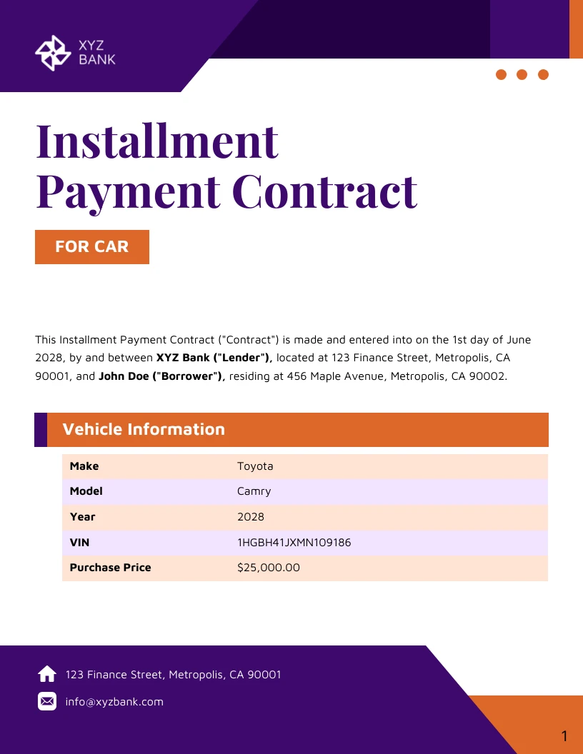 Installment Payment Contract For Car Template Venngage