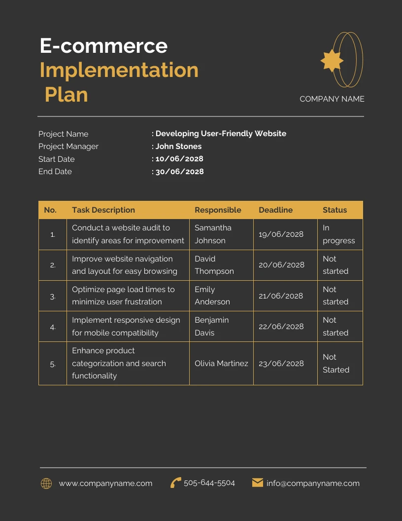 Dark Simple Implementation Plan Template Venngage