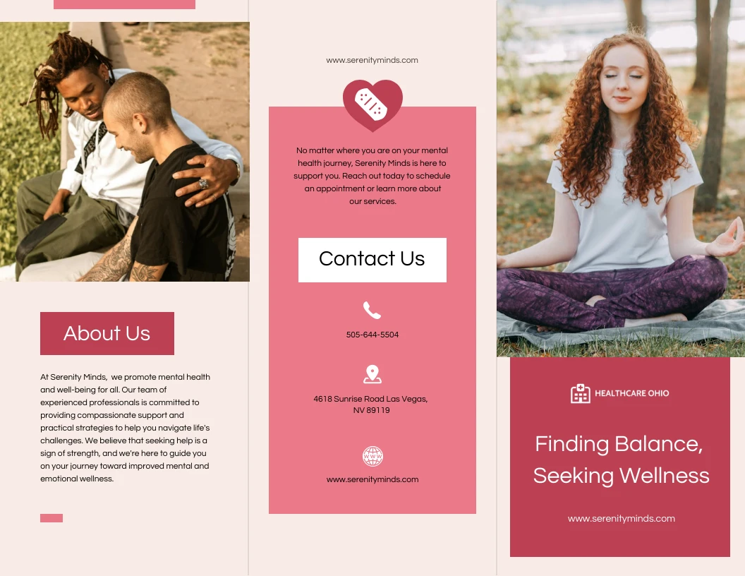 Cream Pink Mental Health Tri Fold Brochure Template Venngage