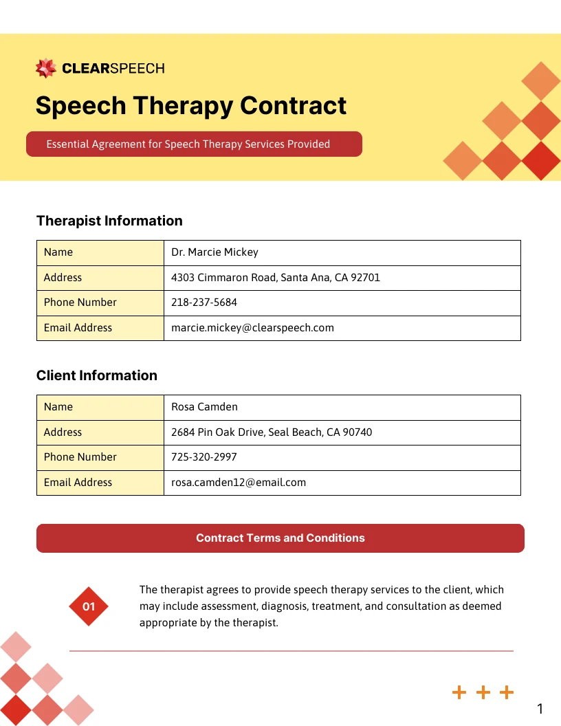 Speech Therapy Contract Template Venngage