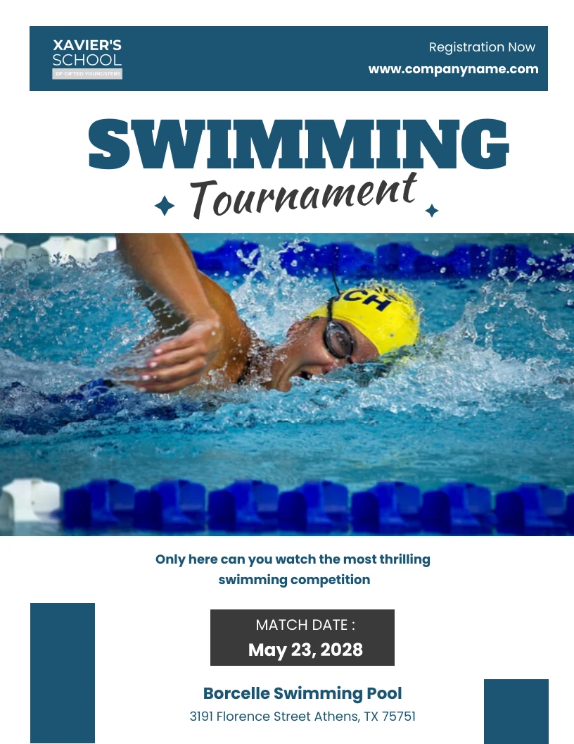 Dark Blue Swimming Tournament Template Venngage