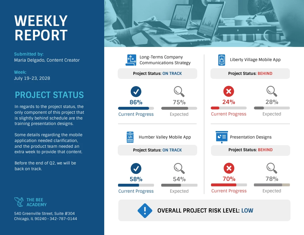 Business Project Weekly Status Report Template Venngage