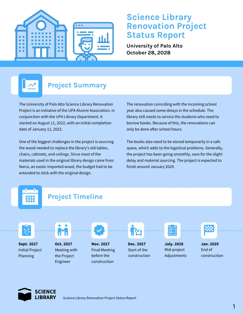 Blue Project Management Status Report Template Venngage