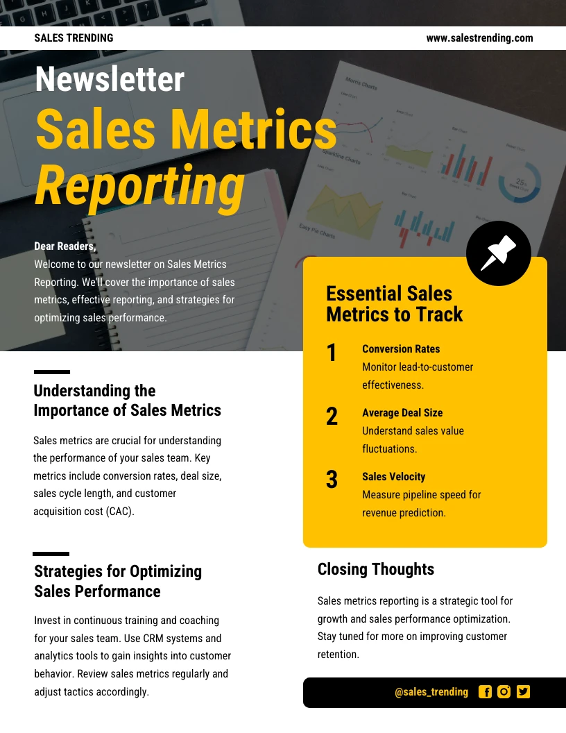 Sales Metrics Reporting Newsletter Template Venngage