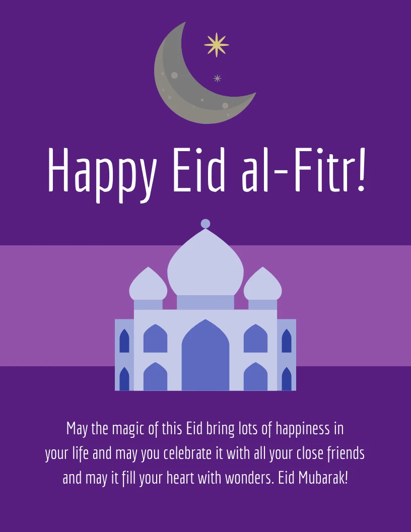 Purple Happy Eid Al Fitr Holiday Card Venngage