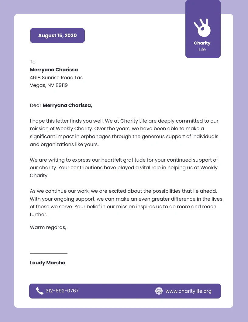 Simple Purple Charity Letterhead Venngage