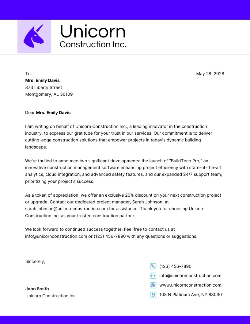 Purple Minimalist Construction Letterhead Venngage