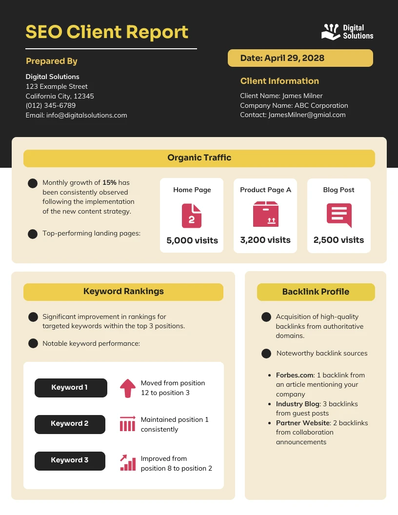 Seo Client Report Template Venngage