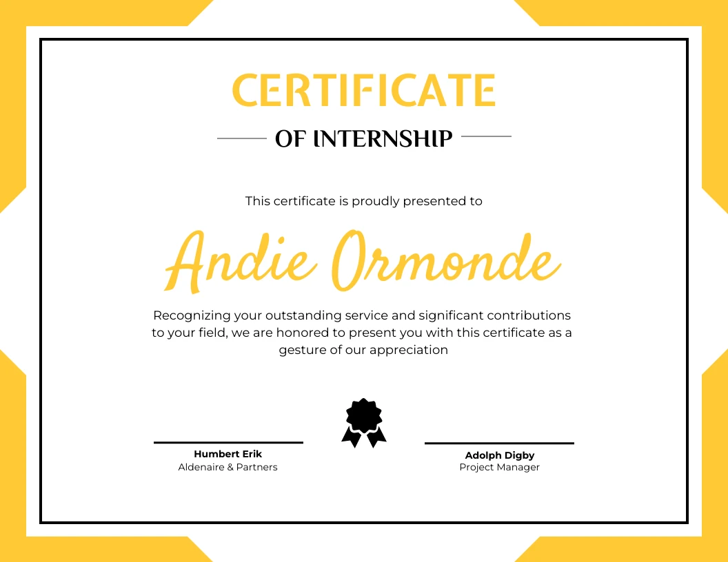 White And Yellow Minimalist Internship Certificate Venngage