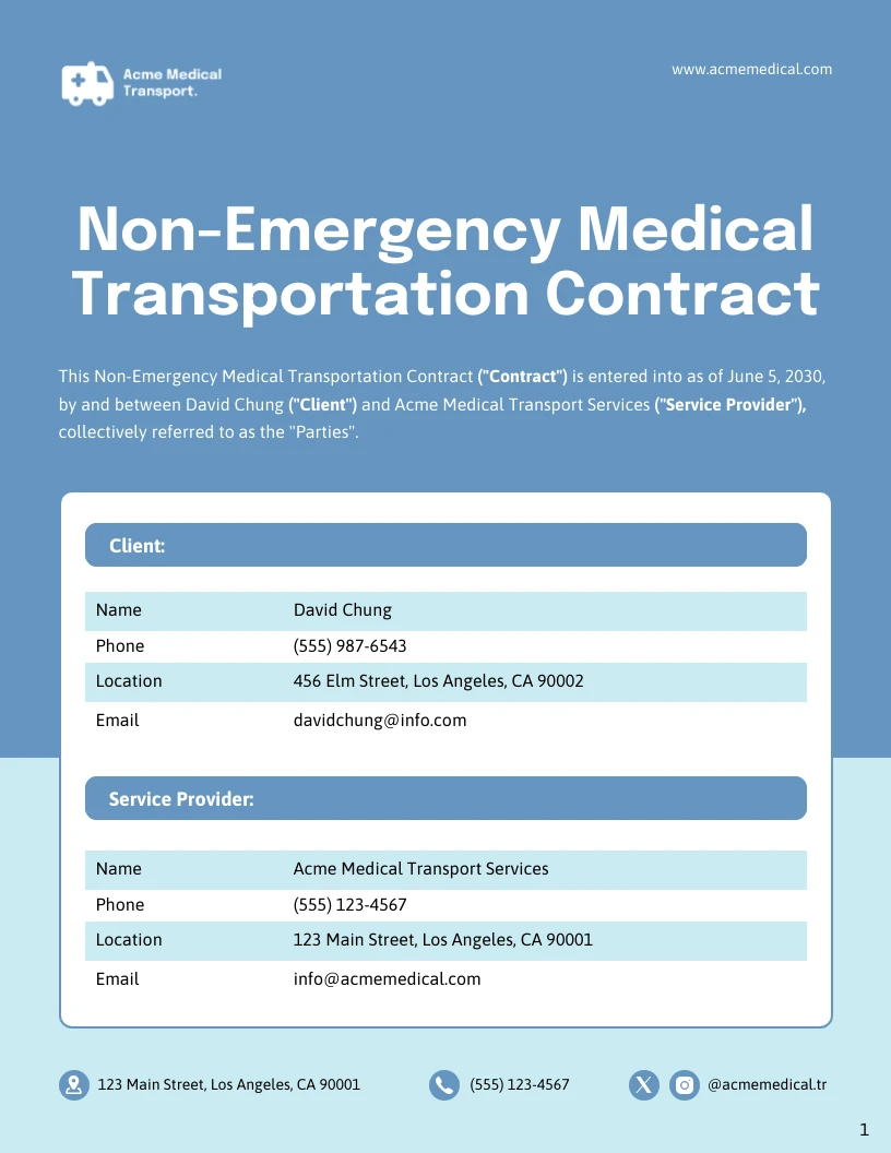 Mod Le De Contrat De Transport M Dical Non Urgent Venngage