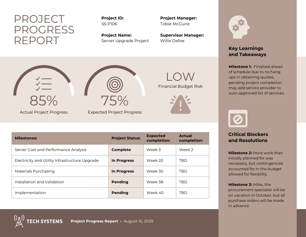 Beige Project Status Progress Report Template Venngage