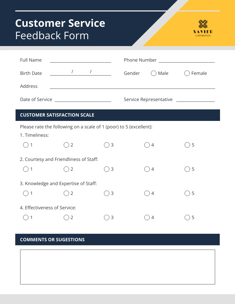 Blue And Yellow Minimalist Customer Service Form Venngage