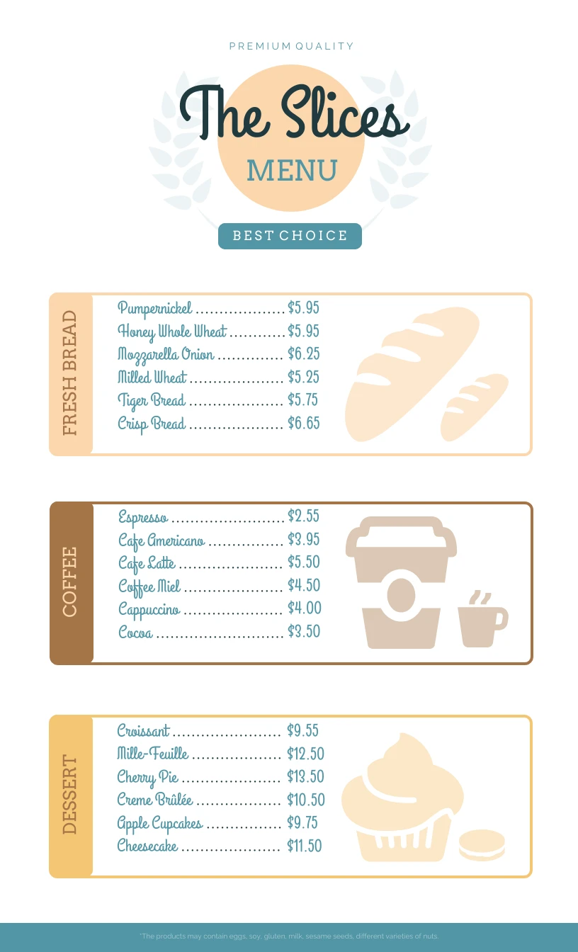 Light Simple Bakery Menu Venngage