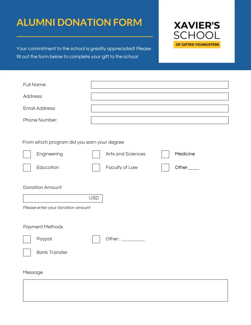 St Tropaz Alumni Donation Form Template Venngage