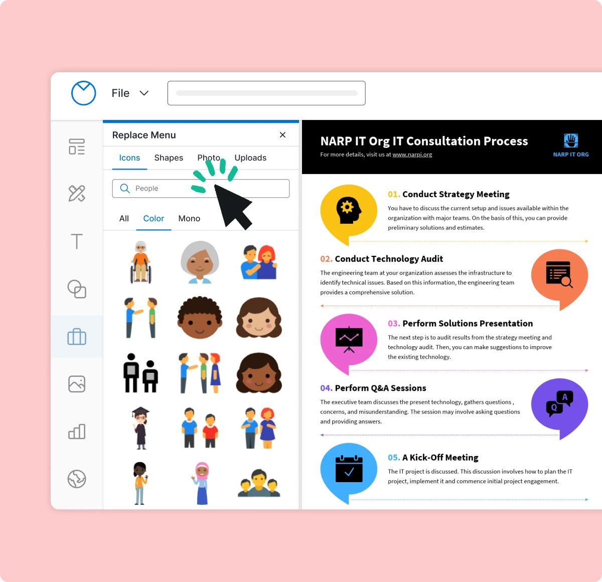 Add icons & illustrations to help readers follow your infographic