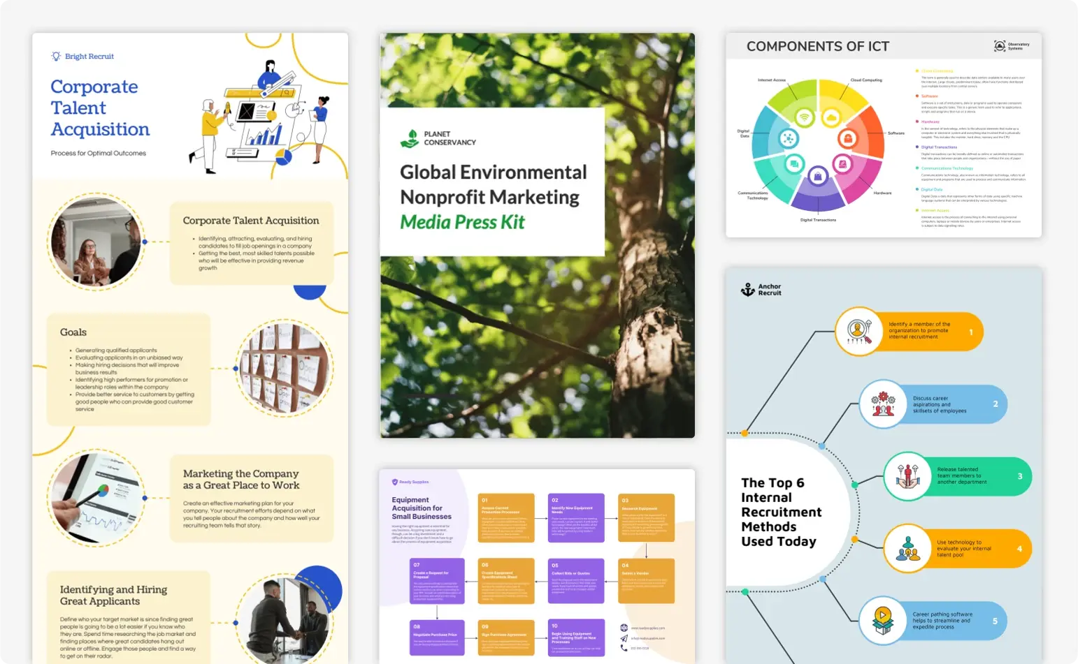 Alcuni modelli di infografiche e diagrammi offerti da Venngage.