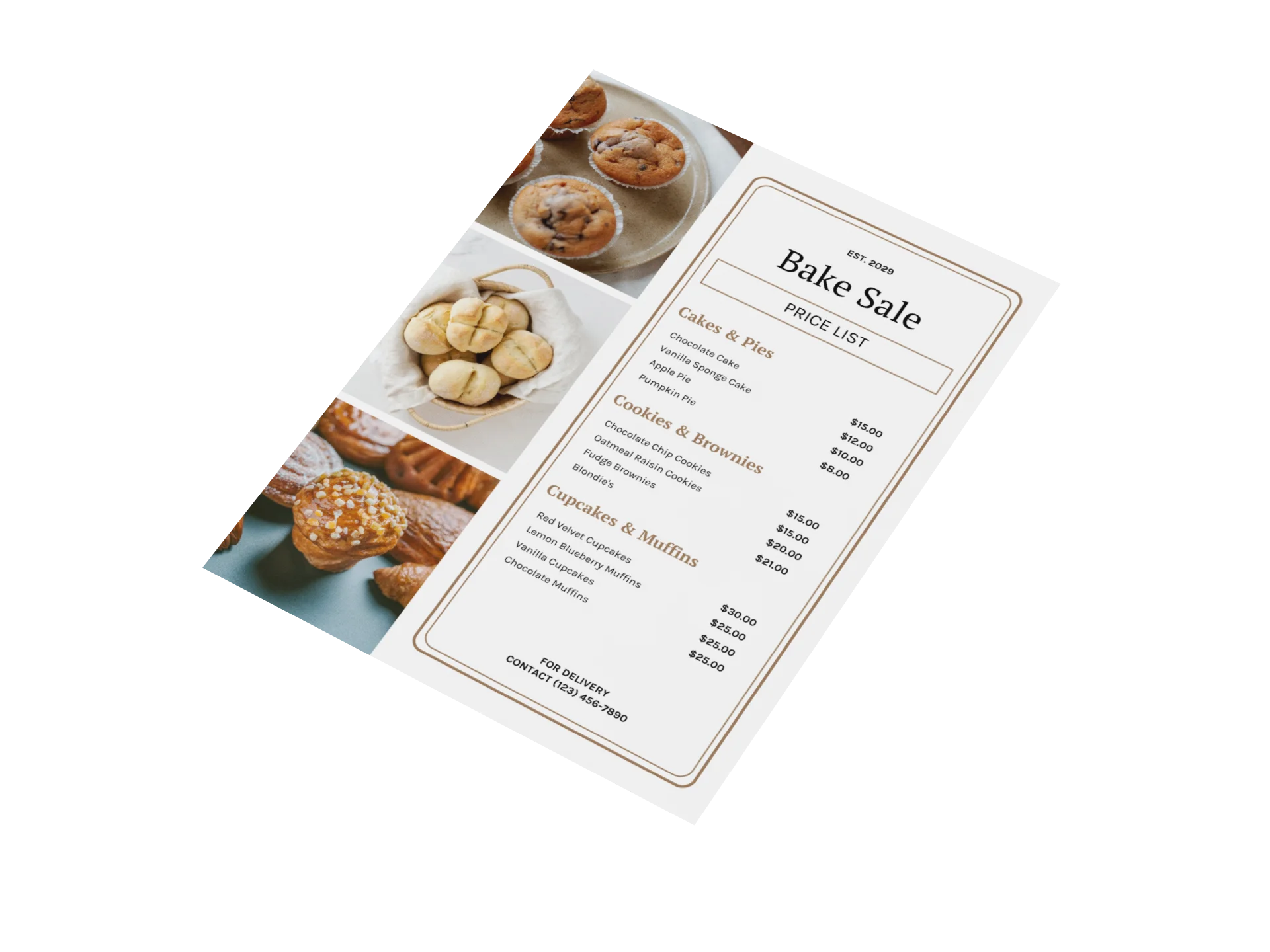 bakery price list templates