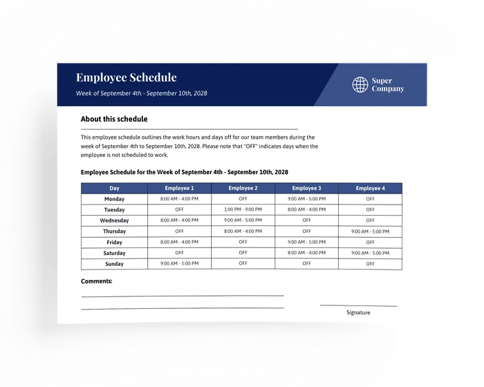 employee schedule templates
