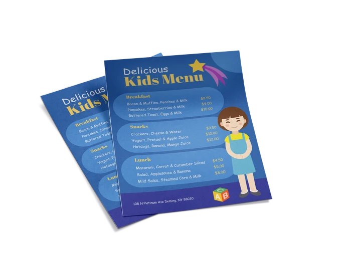 kids menu templates