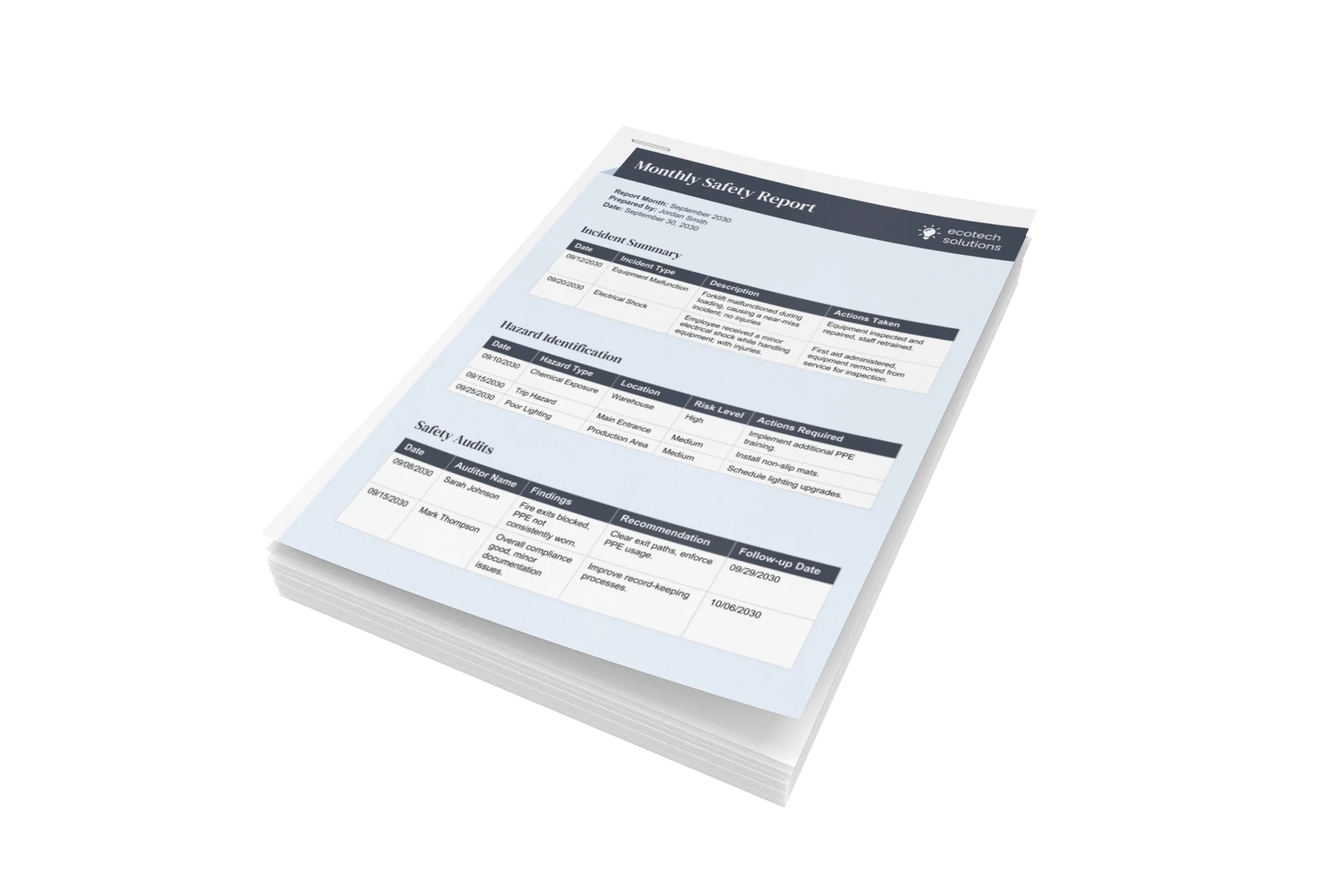 modèles de rapports de sécurité