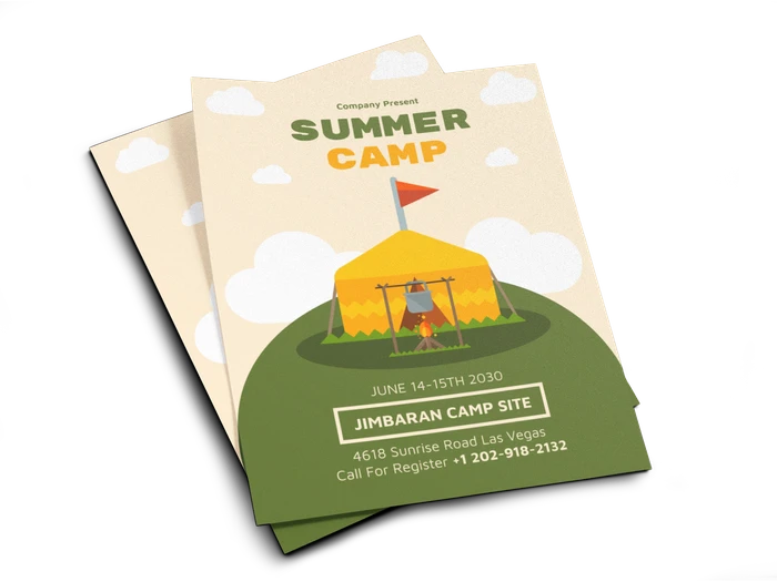 modelos de panfleto de acampamento de verão