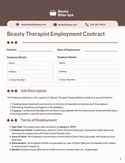 Beauty Therapist Contract Template Of Employment - page 1