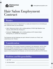 Hair Salon Employment Contract Template - Page 1