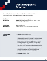 Dental Hygienist Contract Template - page 1