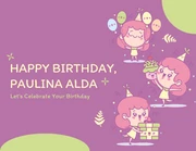 Purple And Green Playful Cheerful Illustration Girls Celebrate Birthday Presentation - page 1