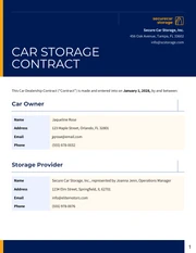 Car Storage Contract Template - page 1