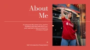 Red and Purple Simple Self-Introduction About Me Presentation - Page 1