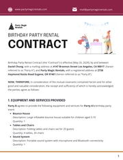 Birthday Party Rental Contract Template - Page 1