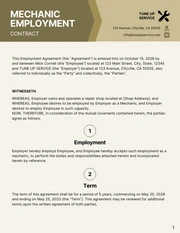 Mechanic Employment Contract Template - page 1