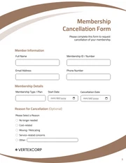 Membership Cancellation Form Template - Page 1