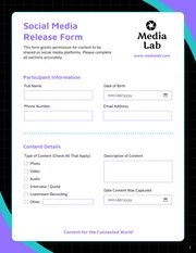 Social Media Release Form Template - Page 1