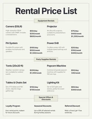 Rental Price List Template - Pagina 1