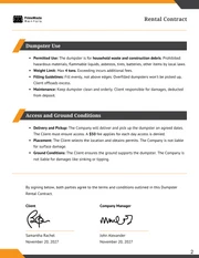 Dumpster Rental Contract Template - Page 2