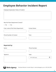 Employee Behavior Incident Report Template - page 2