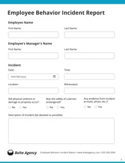 Employee Behavior Incident Report Template - صفحة 1