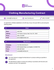 Clothing Manufacturing Contract Template - Page 1