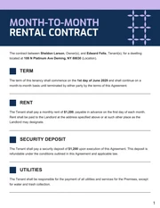 Month To Month Rental Contract Template - Página 1