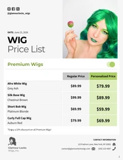 Wig Price List Template - Seite 1