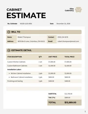 Cabinet Estimate Template - page 1