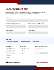 Uniform Order Form Template - Seite 1