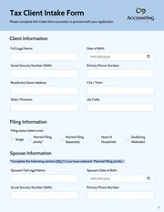 Tax Client Intake Form Template - Seite 1
