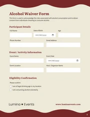 Alcohol Waiver Form Template - Page 1