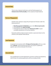 Loan Contract Between Family Template - Page 2
