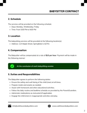 Babysitter Contract Template - page 2