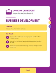 Purple And Yellow Modern Company OKR Report - Page 1